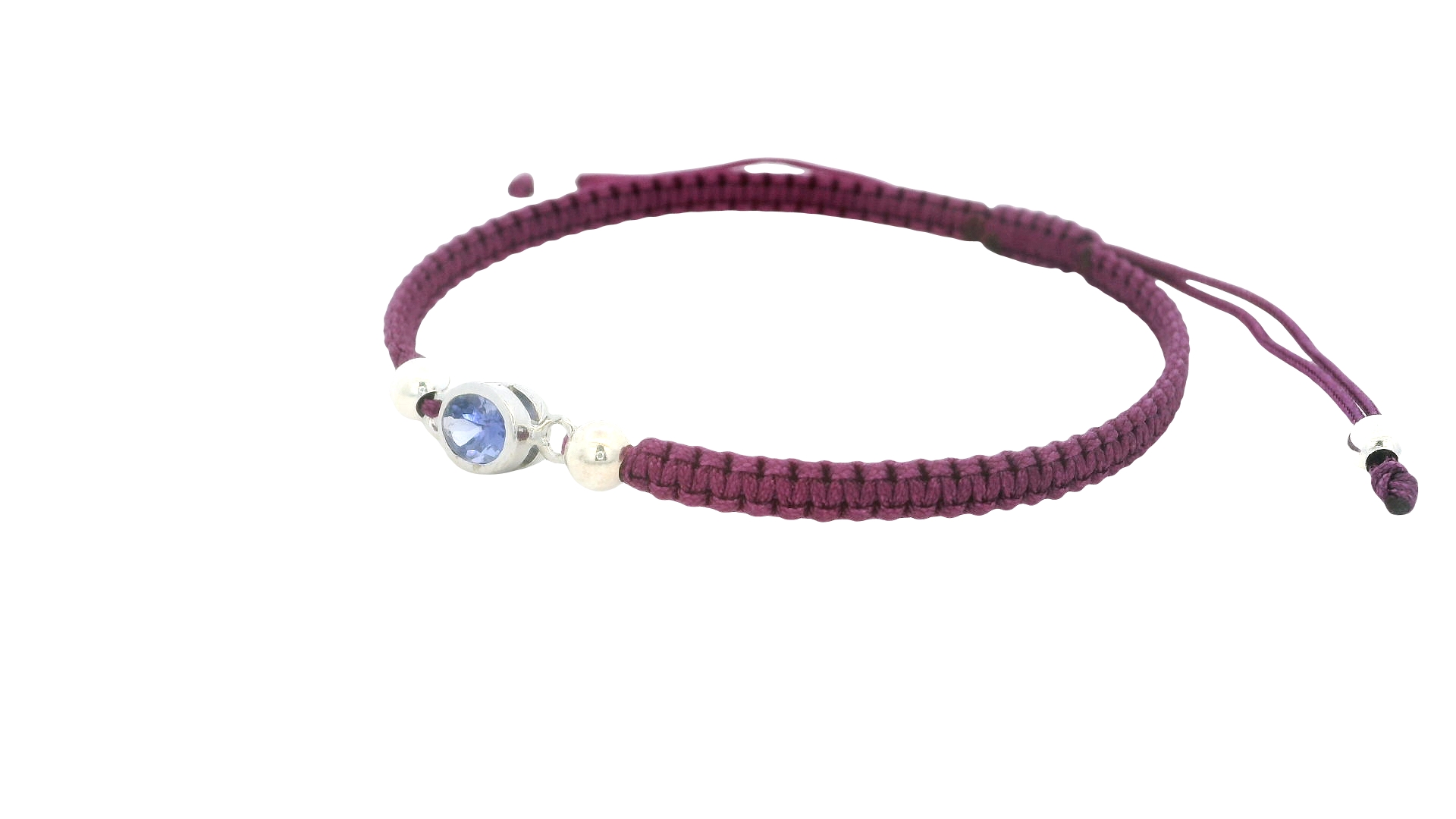Adjustable Silver Tanzanite Braided Bracelet – Purple / Oval Gem