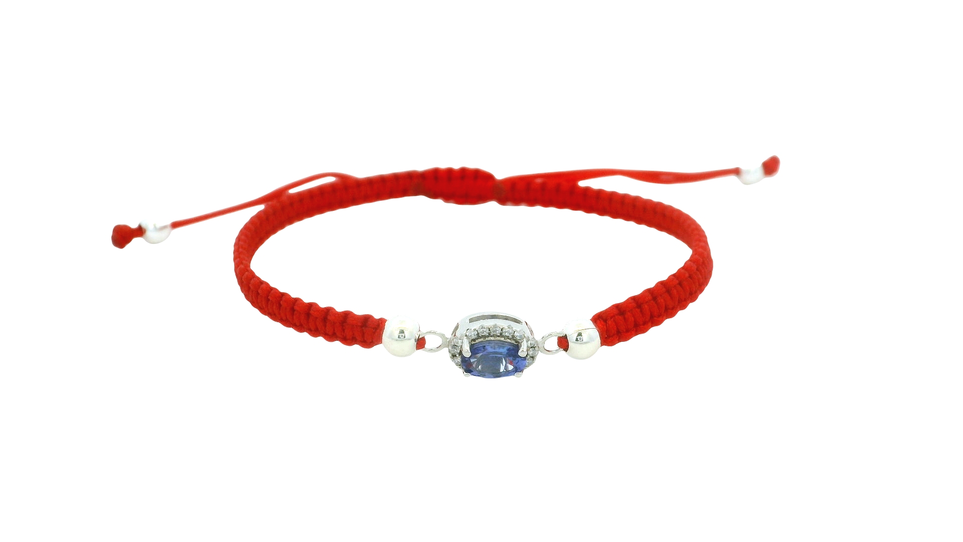 Adjustable Silver Tanzanite Braided Bracelet – Red / Oval Gem