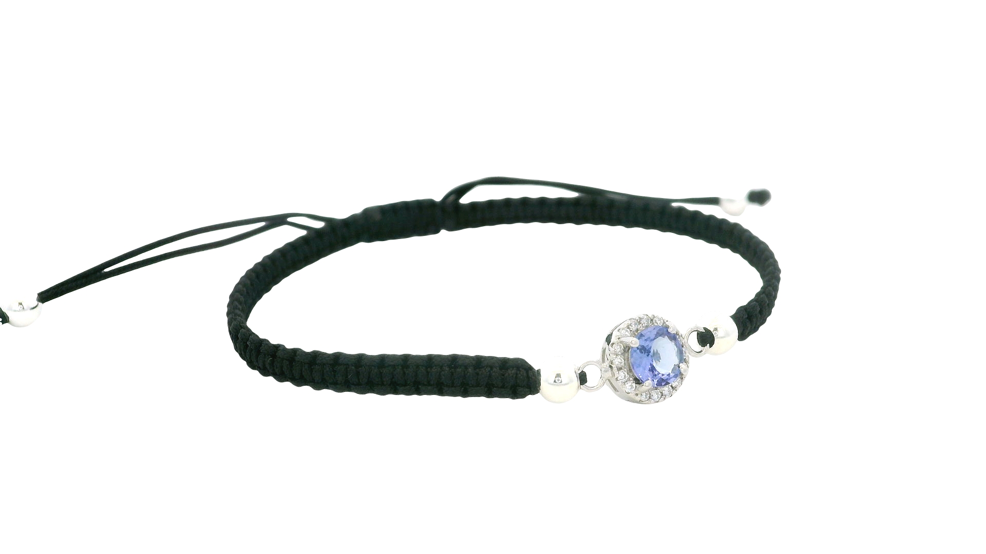 Adjustable Silver Tanzanite Braided Bracelet – Black / Round Gem