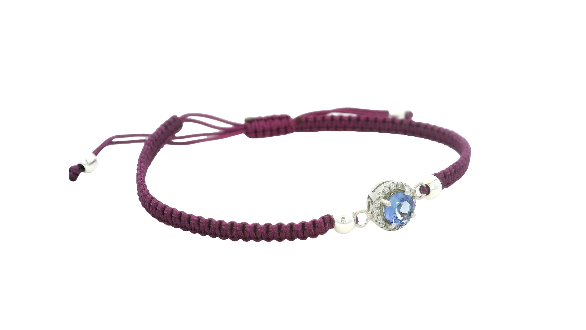 Adjustable Silver Tanzanite Braided Bracelet – Purple / Round Gem