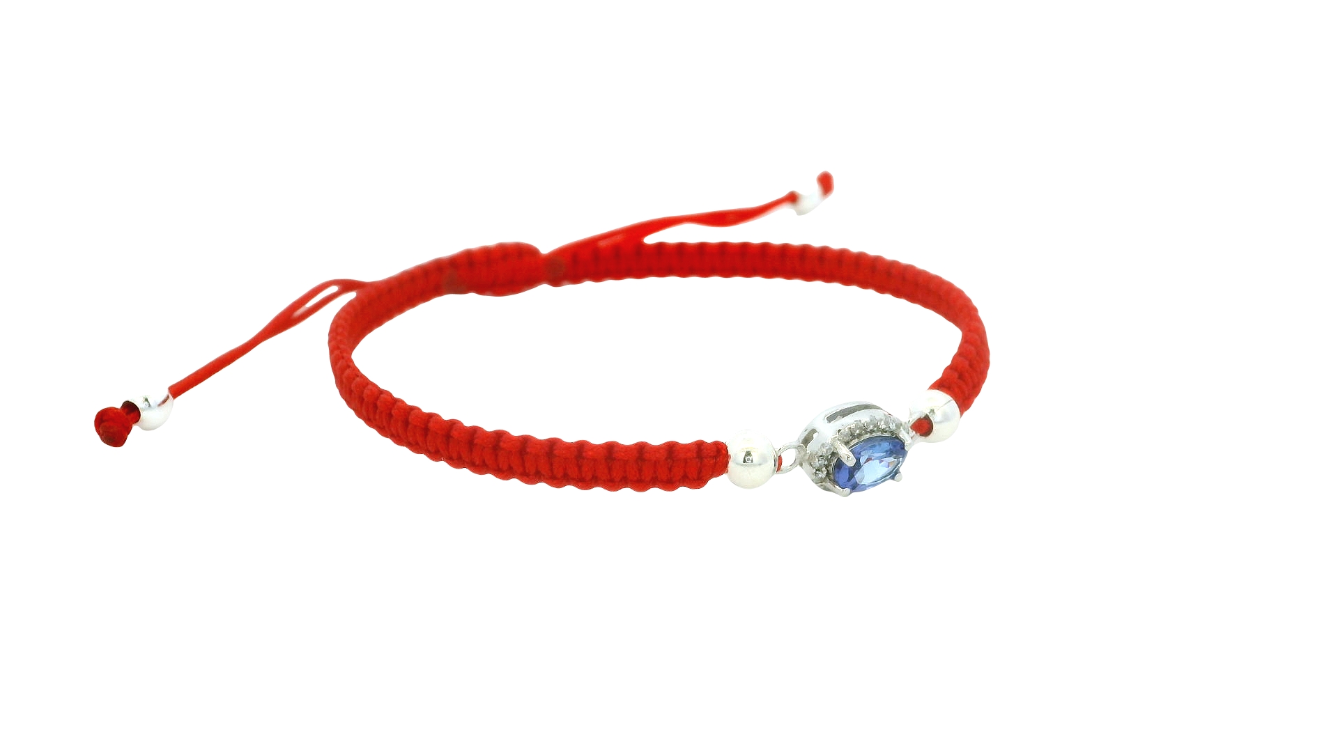 Adjustable Silver Tanzanite Braided Bracelet – Red / Oval Gem