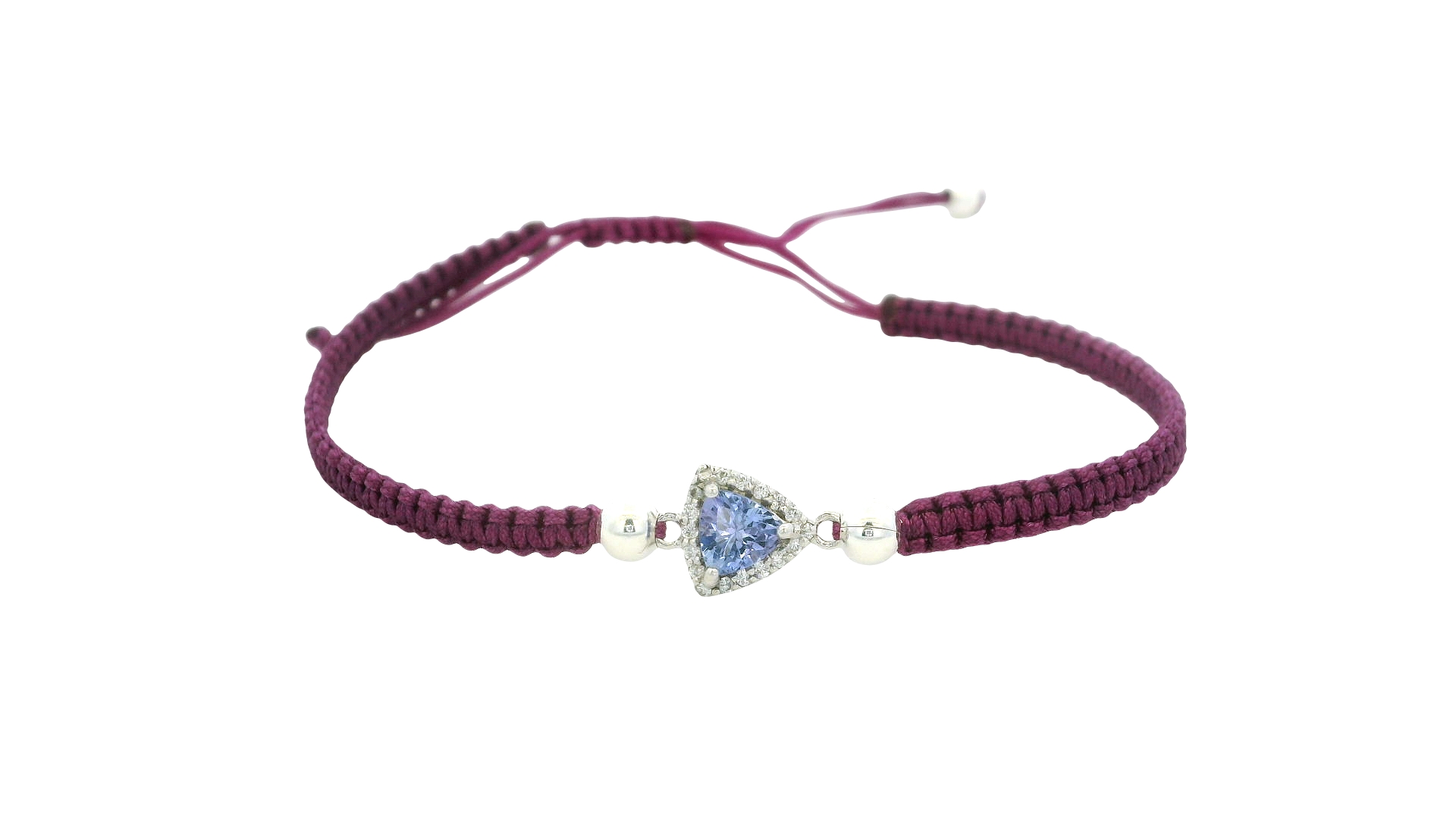 Adjustable Silver Tanzanite Braided Bracelet – Purple Cord / Trillion Gem