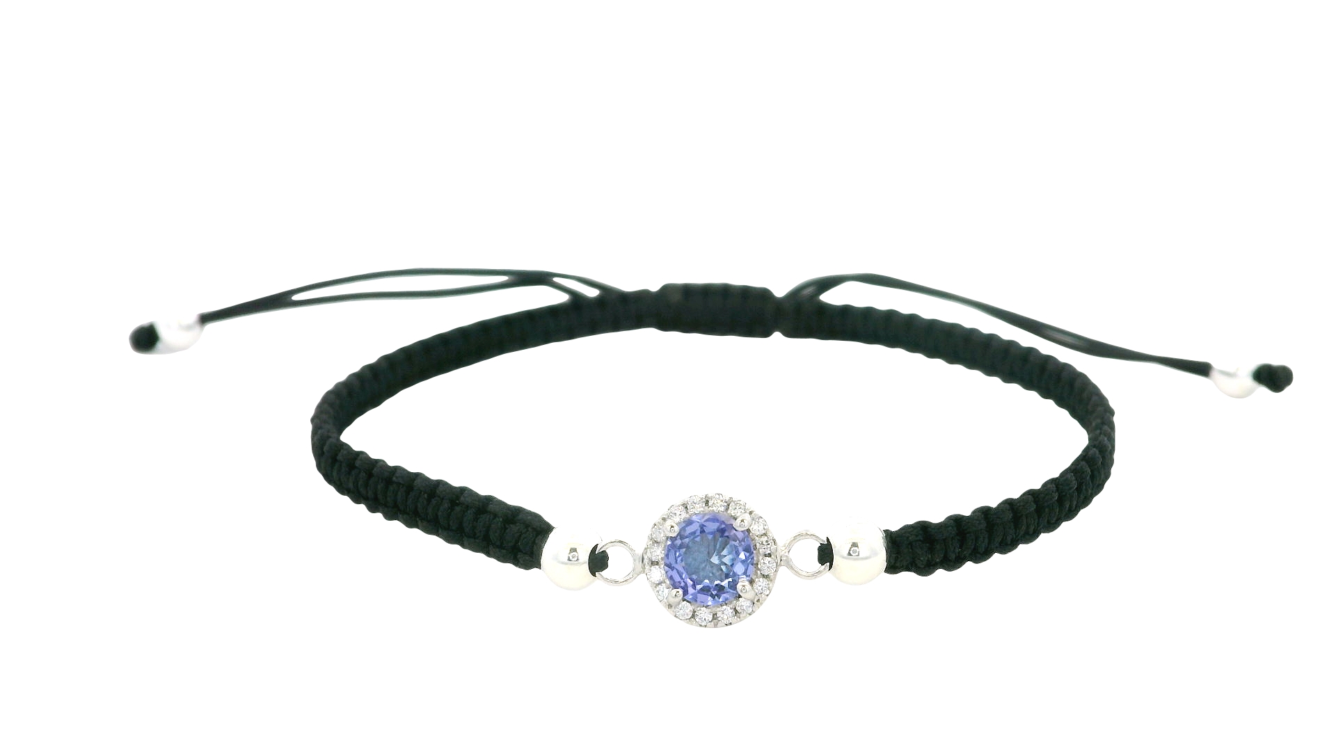 Adjustable Silver Tanzanite Braided Bracelet – Black / Round Gem