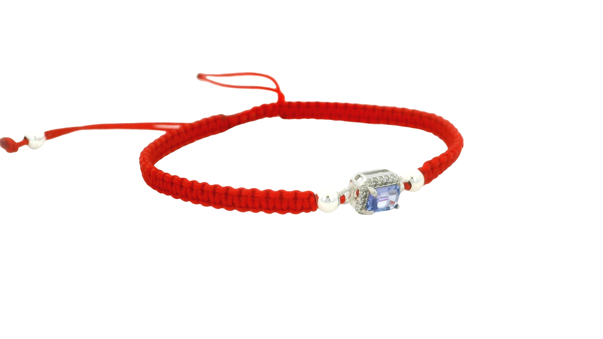 Adjustable Silver Tanzanite Braided Bracelet – Red / Square Gem