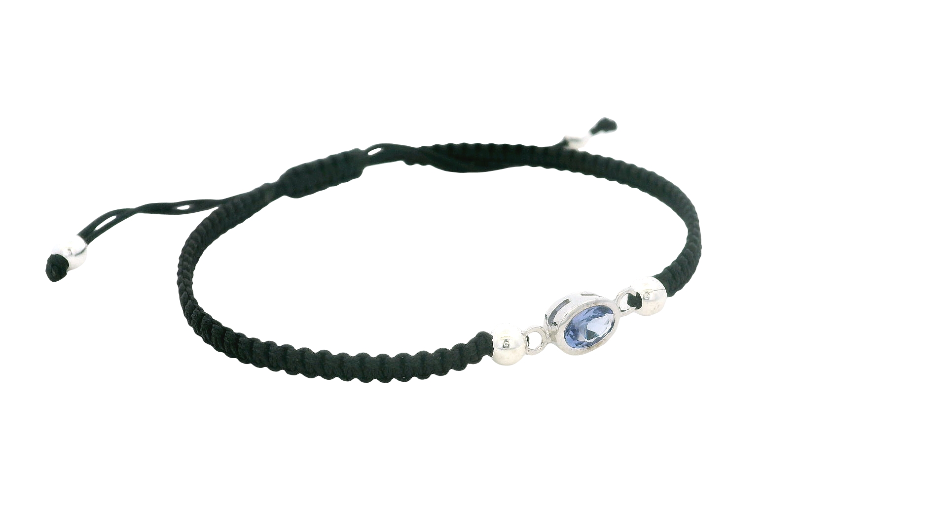 Adjustable Silver Tanzanite Braided Bracelet – Black / Oval Gem