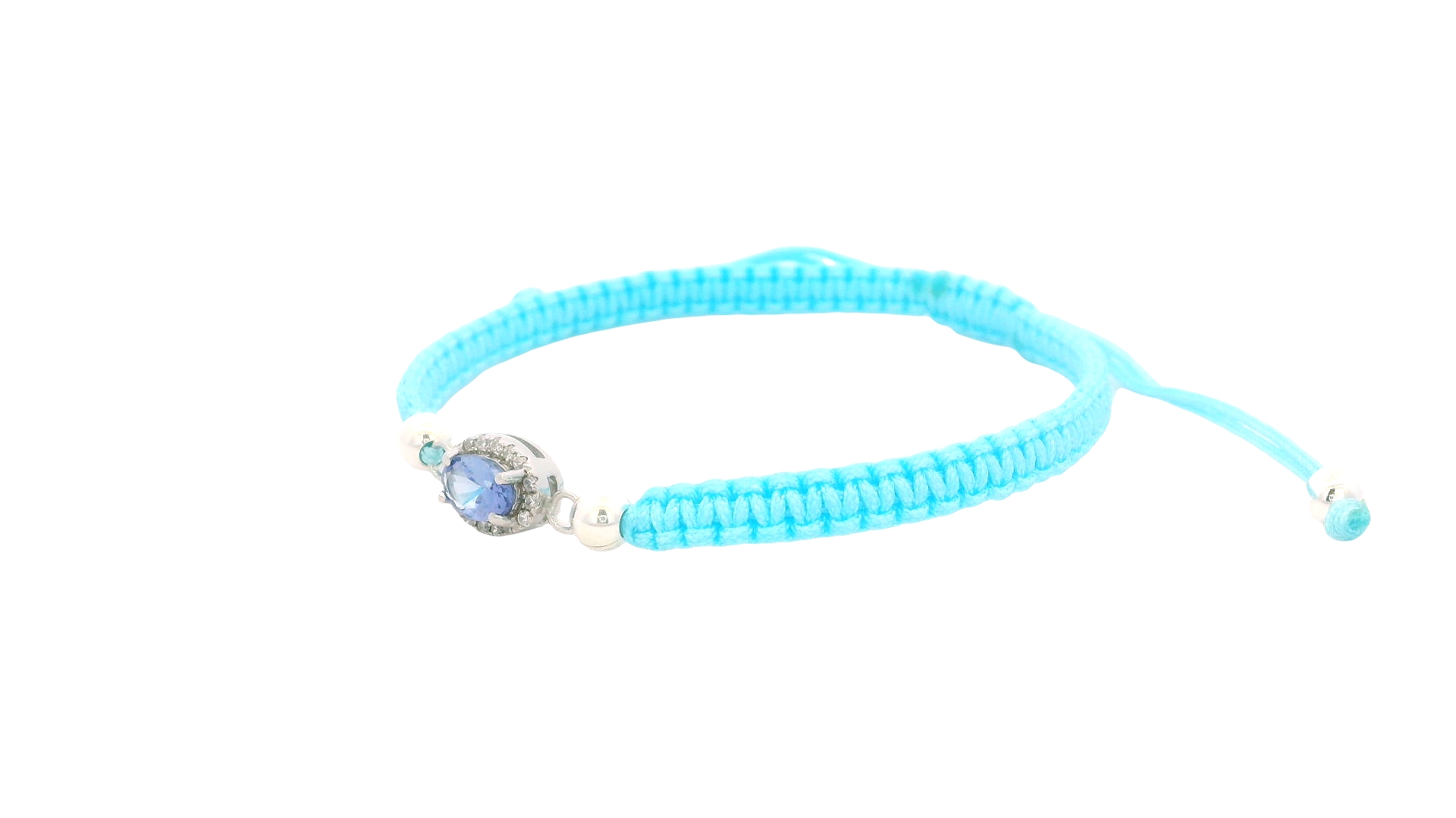 Adjustable Silver Tanzanite Braided Bracelet – Light Blue / Oval Gem